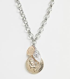 Массивное ожерелье-цепочка с подвесками-монетами Sacred Hawk. Цвет: серебряный