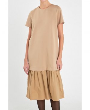 Женское платье-миди-футболка смешанной техники , тан/бежевый English Factory