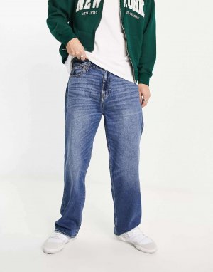 Потертые мешковатые джинсы темного винтажного цвета Hollister