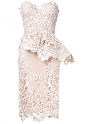 Кружевное платье с вышивкой Nedret Taciroglu Couture. Цвет: телесный
