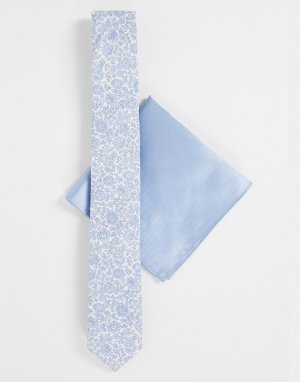 Галстук-бабочка и платок с цветочным принтом либерти -Голубой Gianni Feraud