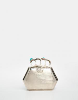 Эксклюзивный серебристый клатч с бирюзовым кольцом From St Xavier. Цвет: серебряный