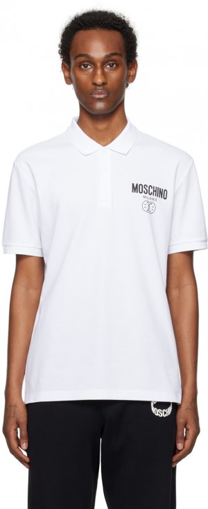 Белая футболка-поло с двойным смайликом Moschino