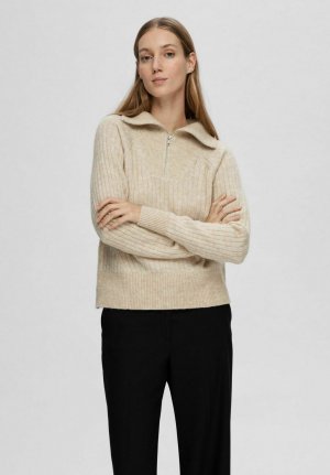 Вязаный свитер HALF-ZIP , цвет birch Selected Femme