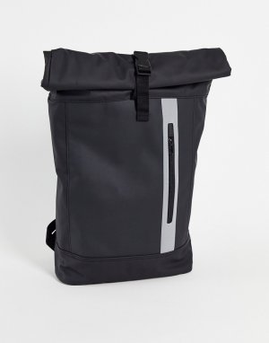 Черный прорезиненный рюкзак на 20 литров с закручивающимся верхом и светоотражающей застежкой-молнией -Черный цвет ASOS DESIGN