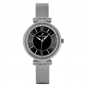 Сетчатый браслет из нержавеющей стали Zing Crystal Accents, кварцевые женские часы с черным циферблатом 00130STN103 Westar