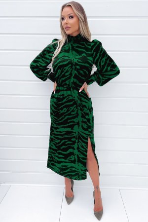 Зеленое платье миди Animal с длинными рукавами и высоким вырезом , зеленый AX Paris