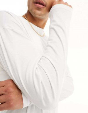 Белая однотонная футболка с длинными рукавами New Look. Цвет: белый