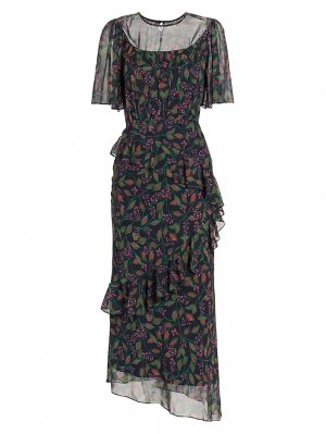 Платье миди из шелкового жоржета с оборками Vida , цвет cedar Saloni