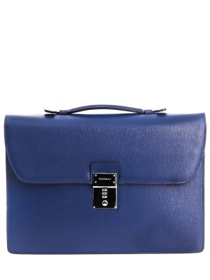 Кожаный портфель с замком Canali. Цвет: синий