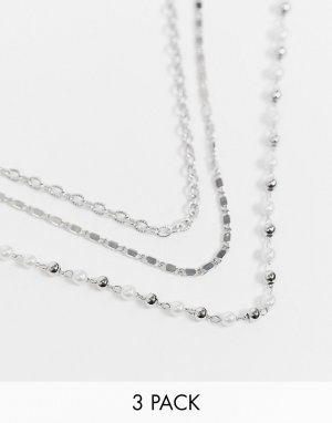 Серебристое ожерелье-чокер в несколько рядов -Серебристый Topshop