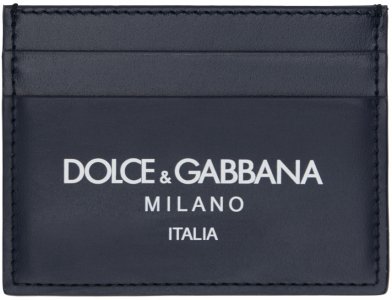 Темно-синяя визитница из телячьей кожи с логотипом Dolce&Gabbana
