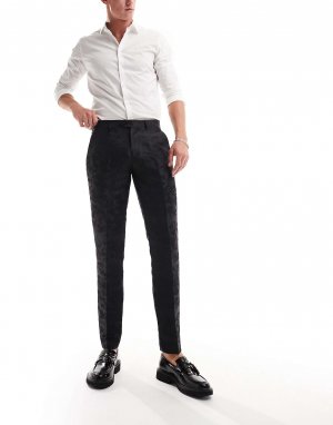 Узкие черные костюмные брюки из шелка с пейсли Gianni Feraud. Цвет: черный