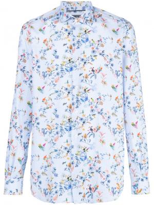 Рубашка в клетку гингем с цветочным принтом Orian. Цвет: синий