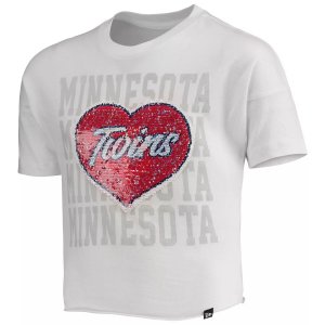 Белый укороченный топ с блестками и сердечками New Era для девочек Minnesota Twins