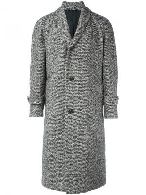 Пальто с лацканами-шалька в елочку Wooster + Lardini. Цвет: чёрный
