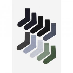 Комплект носков HM, 10 пар, зеленый, синий, серый H&M