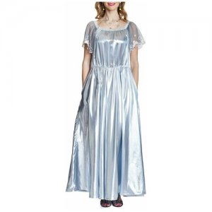 Платье из серебряного шёлка с обнажённой линией плеч Iya Yots. Цвет: белый/серебристый