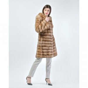 Пальто , соболь, силуэт прилегающий, пояс/ремень, размер 40, коричневый Mala Mati. Цвет: коричневый