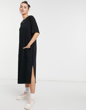 Черное платье-рубашка миди из органического хлопка с карманом -Черный цвет Aligne