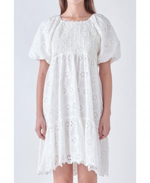 Женское комбинированное платье из трикотажа и вышивки , белый English Factory