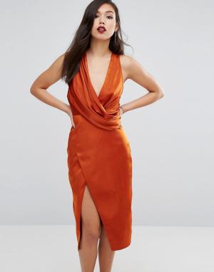 Платье миди со свободным воротом Stylestalker. Цвет: оранжевый