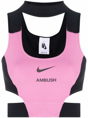 Укороченный топ с логотипом из коллаборации Nike AMBUSH. Цвет: розовый