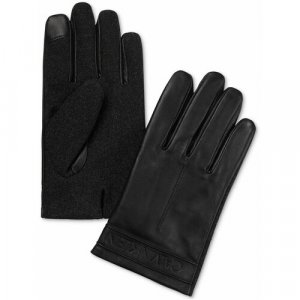 Перчатки L мужские черный кожаные Calvin Klein. Цвет: черный