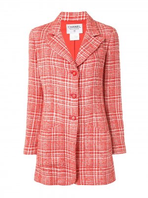 Пальто строгого кроя в клетку 1997-го года Chanel Pre-Owned. Цвет: красный
