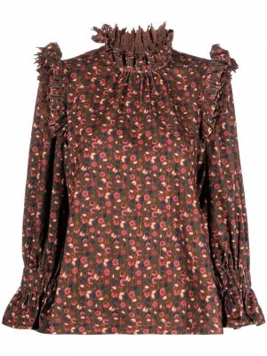 Блузка с оборками byTiMo. Цвет: коричневый