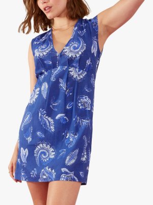Платье-туника без рукавов с принтом листьев , синий/белый Accessorize