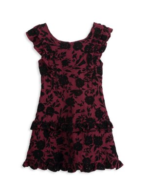 Мини-платье с флокированным цветочным принтом для девочек , цвет Crimson Zac Posen