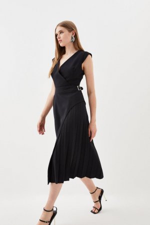 Платье миди со складками в стиле милитари , черный Karen Millen