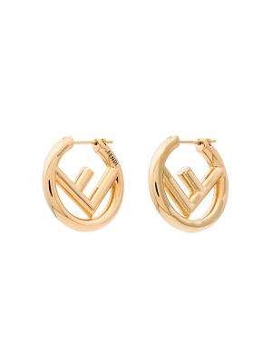 Metallic F is small hoop earrings Fendi. Цвет: золотистый