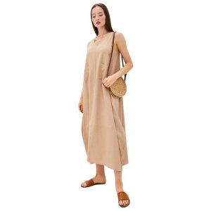 Платье из льна и вискозы Be Free (PM France 229) размер one size XS-L (42-48), капучино PECHE MONNAIE. Цвет: бежевый