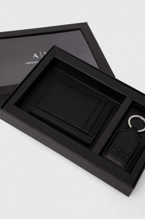 Кожаный футляр для кредитных карт и брелок ключей , черный Armani Exchange
