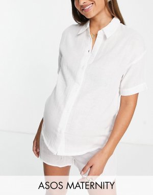 Белая хлопковая рубашка и короткая пижама ASOS DESIGN Maternity