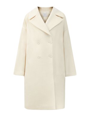 Двубортное пальто ручной работы из шерсти с рукавами-реглан ELEVENTY. Цвет: бежевый
