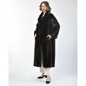 Пальто , норка, силуэт свободный, пояс/ремень, размер 40, черный Manakas Frankfurt. Цвет: черный