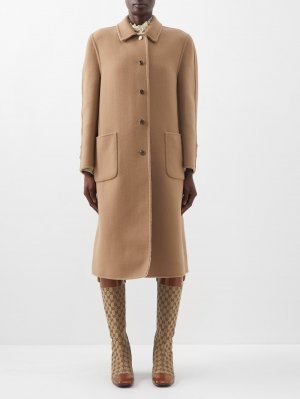 Двустороннее пальто из смесовой шерсти с жаккардовым узором gg , бежевый Gucci