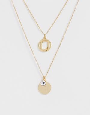 Золотистое многорядное ожерелье-цепочка с логотипом Lipsy. Цвет: золотой