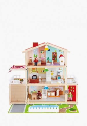 Дом для куклы Hape Семейный особняк с мебелью 29 предметов 4 куклами, кукол 15 см. Цвет: разноцветный