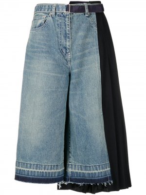 Укороченные джинсы широкого кроя sacai. Цвет: синий