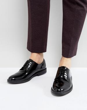 Блестящие кожаные туфли-дерби на шнуровке Zign. Цвет: черный