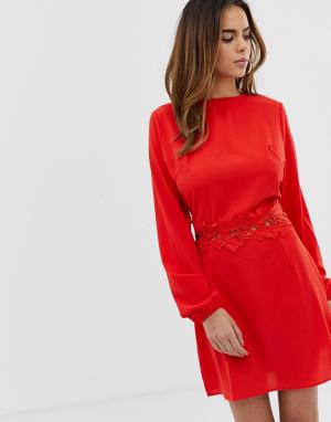 Платье мини с длинными рукавами -Красный AX Paris