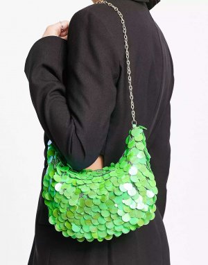 Ярко-зеленая сумка через плечо с пайетками ASOS