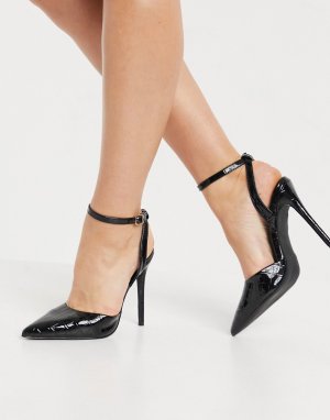 Черные туфли на шпильке с имитацией кожи крокодила -Черный цвет Glamorous