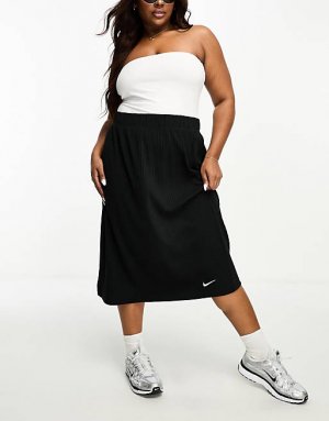 Черная юбка миди из джерси в рубчик Plus Nike
