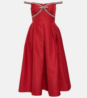 Украшенное платье миди с открытыми плечами , красный Self-Portrait