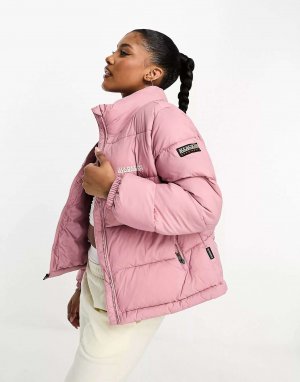 Розовая водоотталкивающая куртка-пуховик Box Napapijri. Цвет: розовый